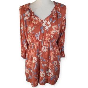 ISABEL MATERNITY BY INGRID & ISABEL MAUVE, BLUE & WHITE FLORAL MATERNITY BLOUSE